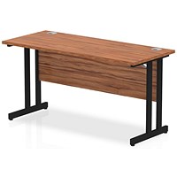 Impulse 1400mm Slim Rectangular Desk, Black Cantilever Leg, Walnut