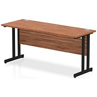 Impulse 1600mm Slim Rectangular Desk, Black Cantilever Leg, Walnut