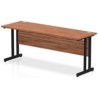 Impulse 1800mm Slim Rectangular Desk, Black Cantilever Leg, Walnut