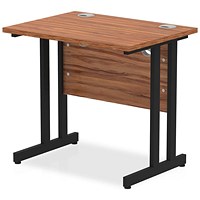 Impulse 800mm Slim Rectangular Desk, Black Cantilever Leg, Walnut