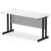 Impulse 1400mm Slim Rectangular Desk, Black Cantilever Leg, White