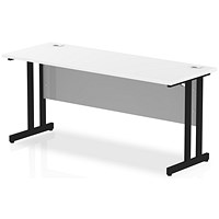Impulse 1600mm Slim Rectangular Desk, Black Cantilever Leg, White