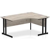 Impulse 1600mm Corner Desk, Right Hand, Black Cantilever Leg, Grey Oak