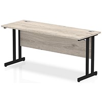 Impulse 1600mm Slim Rectangular Desk, Black Cantilever Leg, Grey Oak