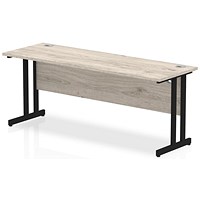 Impulse 1800mm Slim Rectangular Desk, Black Cantilever Leg, Grey Oak