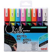 Uni Chalk Marker, Bullet Tip, Assorted Colours, Wallet of 8