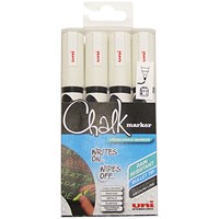 Uni Chalk Marker, Bullet Tip, White, Pack of 4