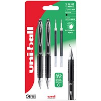 Uni-Ball 207 Gel RT Rollerball Twin Pack Plus 2 Refill Black (Pack of 4)