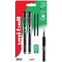 Uni-Ball Gel Impact Rollerball Twin Pack Plus 2 Refill Black (Pack of 4)