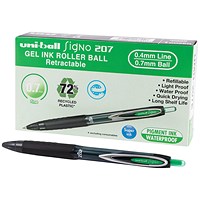 Uni-Ball Signo 207 Rollerball Gel Pen Green (Pack of 12)