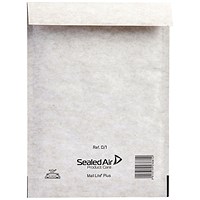 Mail Lite + Bubble Lined Postal Bag, Size D/1 180x260mm, Peel & Seal, White, Pack of 100 Mail Lite + Bubble Lined Postal Bag, Size D/1 180x260mm, Peel & Seal, White, Pack of 100