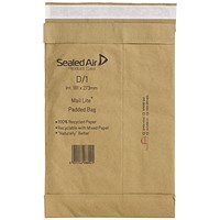 Mail Lite Padded Postal Bag, Size D/1, 181x273mm, Brown, Pack of 100