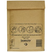 Mail Lite Bubble-Lined Postal Bag, 150x210mm, Peel & Seal, Gold, Pack of 100