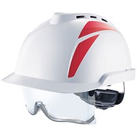 MSA V-Gard 930 Vented Helmet with Integrated Eye Protection, White & Red