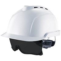 MSA V-Gard 930 Vented Helmet with Integrated Tinted Eye Protection, White MSA V-Gard 930 Vented Helmet with Integrated Tinted Eye Protection, White