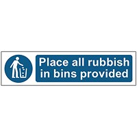 MyCafe Place All Rubbish Bins Sign Self Adhesive PP 200x50