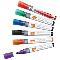 Nobo Liquid Ink Drymarker Drywipe Flipchart OHP, Bullet Tip, Assorted Colours, Wallet of 6