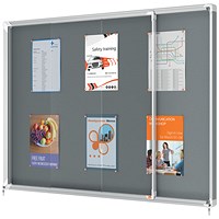 Nobo Premium Plus Felt Lockable Notice Board, 18xA4, W1352xH967xD63mm, Grey