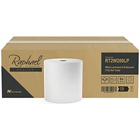 Raphael 2-Ply Hand Towel Roll, 200m, White, Pack of 6