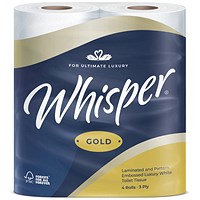Whisper Gold Toilet Roll 3-Ply 170 Sheets Per Roll 4x10 (Pack of 40) TLGOLD