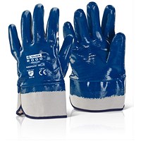 Beeswift Nitrile Safety Cuff Fully Coated Heavy Weight Gloves, Blue, XL, Pack of 10