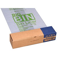 Acorn Reusable Heavy Duty Bin Liners, 160 Litre, Clear & Printed, Roll of 50