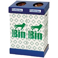 Acorn Office Twin Recycling Bin, 95 Litres Each, Blue and Green
