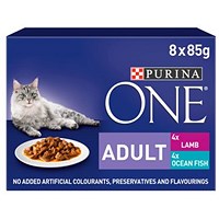 Purina One Adult Cat Food Fish and Lamb, 85g, Pack of 8