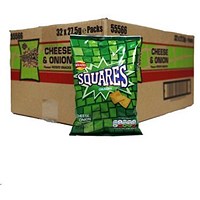 Walkers Squares Cheese & Onion Crisps, 27.5g, Pack of 32 Walkers Squares Cheese & Onion Crisps, 27.5g, Pack of 32
