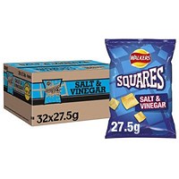 Walkers Squares Salt & Vinegar Crisps, 27.5g, Pack of 32 Walkers Squares Salt & Vinegar Crisps, 27.5g, Pack of 32