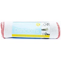 Quality White Dishcloths, White with Red Edge, Pack of 8