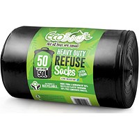 Eco360 Heavy Duty Bin Bags, 50 Litre, Black, Pack of 50