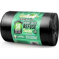 Eco360 Extra Strong Heavy Duty Refuse Sacks, 100 Litre, Black, Pack of 50