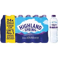 Highland Spring Still Water, Plastic Bottles, 500ml, Pack of 24