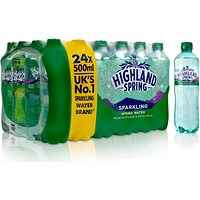 Highland Spring Sparkling Water, Bottles, 500ml, Pack of 24 Highland Spring Sparkling Water, Bottles, 500ml, Pack of 24