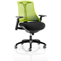 Flex Task Black Frame & Seat Operator Chair, Height Adjustable Arms, Green Back