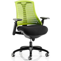 Flex Task Black Frame & Seat Operator Chair, Height Adjustable Arms, Green Back - Delivered Built