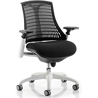 Flex Task White Frame & Black Seat Operator Chair, Height Adjustable Arms, Black Back - Delivered Built