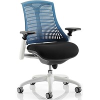Flex Task White Frame & Black Seat Operator Chair, Height Adjustable Arms, Blue Back - Delivered Built