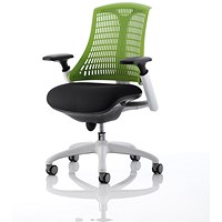 Flex Task White Frame & Black Seat Operator Chair, Height Adjustable Arms, Green Back