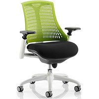 Flex Task White Frame & Black Seat Operator Chair, Height Adjustable Arms, Green Back - Delivered Built