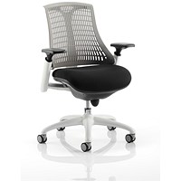 Flex Task White Frame & Black Seat Operator Chair, Height Adjustable Arms, Grey Back