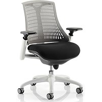 Flex Task White Frame & Black Seat Operator Chair, Height Adjustable Arms, Grey Back - Delivered Built