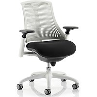 Flex Task White Frame & Black Seat Operator Chair, Height Adjustable Arms, Off-White Back - Delivered Built