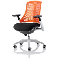 Flex Task White Frame & Black Seat Operator Chair, Height Adjustable Arms, Orange Back