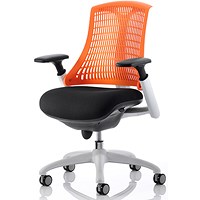Flex Task White Frame & Black Seat Operator Chair, Height Adjustable Arms, Orange Back - Delivered Built