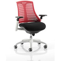 Flex Task White Frame & Black Seat Operator Chair, Height Adjustable Arms, Red Back