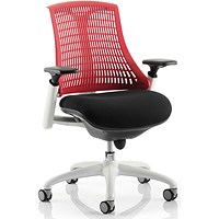 Flex Task White Frame & Black Seat Operator Chair, Height Adjustable Arms, Red Back - Delivered Built