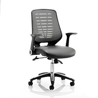 Relay Leather Operator Chair, Silver Mesh Back, Black, With Folding Arms