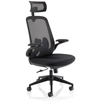 Sigma Executive Mesh Back Chair, Headrest, Folding Arms, Black